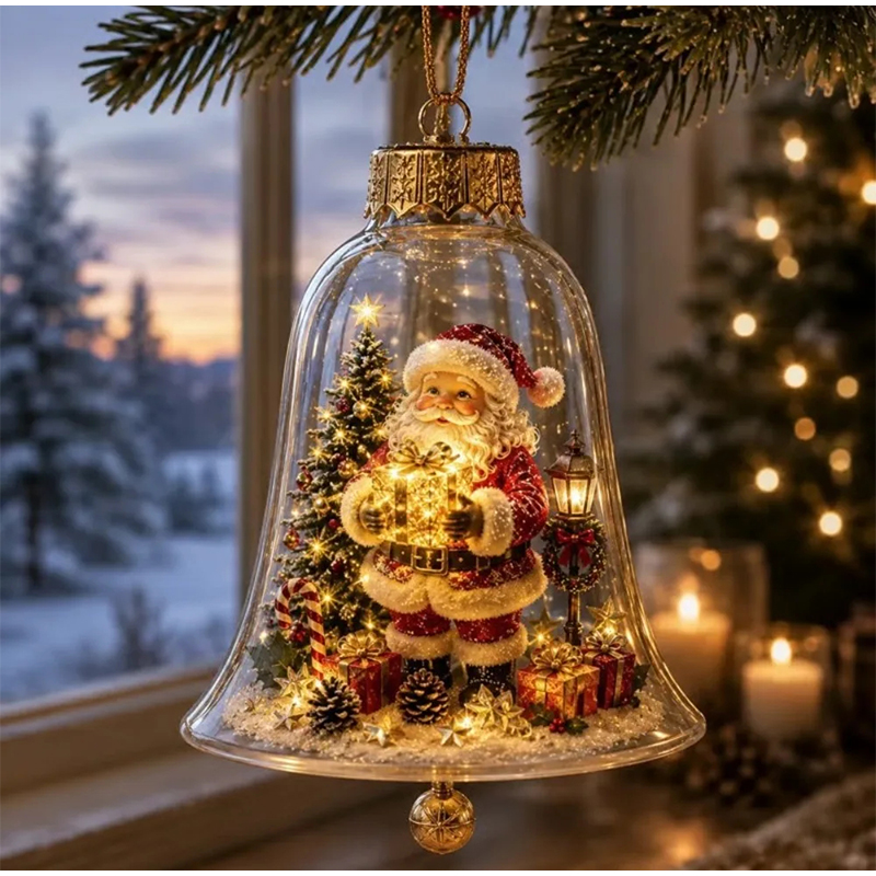 Plastic Dome Clear - 2026 Warme LED-Weihnachtsglocken-Ornamente, Mini-Szenen-Leuchten, LED-Lichtanhänger, Acryl-Klarsichtkuppel,